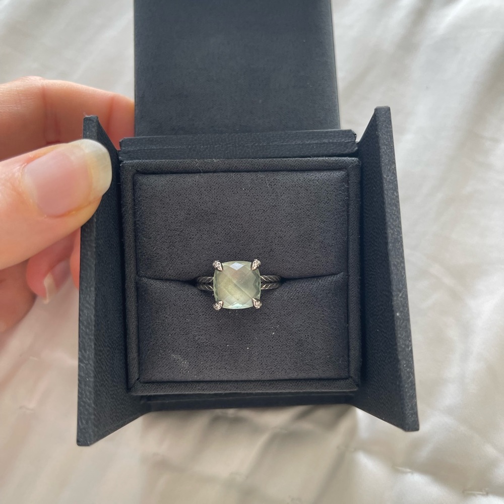 David Yurman Chatelaine Ring in Sterling Silver with Prasiolite & Pave Diamonds